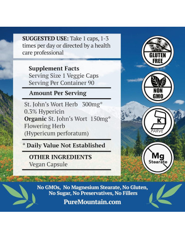 Cápsulas de Hierba de San Juan Pure Mountain 450mg Orgánica