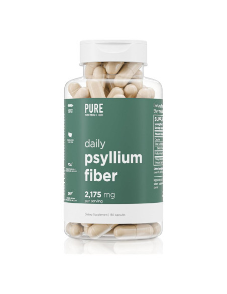 Suplemento de fibra de cáscara de psyllium Pure for Men 150 cápsulas Suplemento de fibra de cáscara de psyllium Pure for Men 150 cápsulas