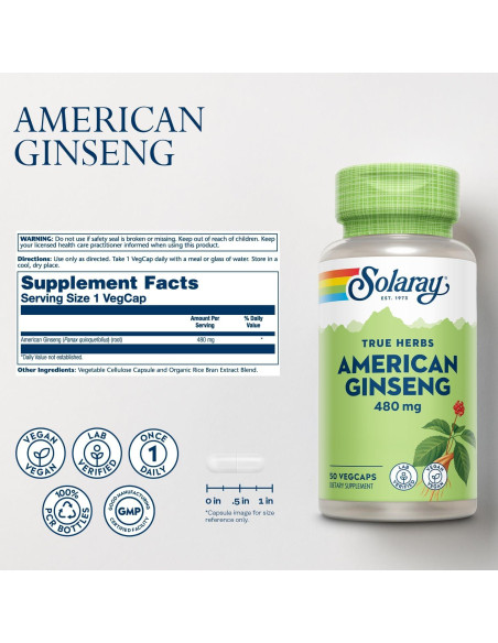 Ginseng Americano Solaray 480 mg - 50 VegCaps - Adaptógeno Ginseng Americano Solaray 480 mg - 50 VegCaps - Adaptógeno