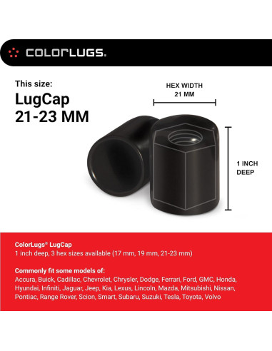 Cubiertas de Tuerca de Llantas ColorLugs Vinilo Negro 21-23 mm 25 Pzas