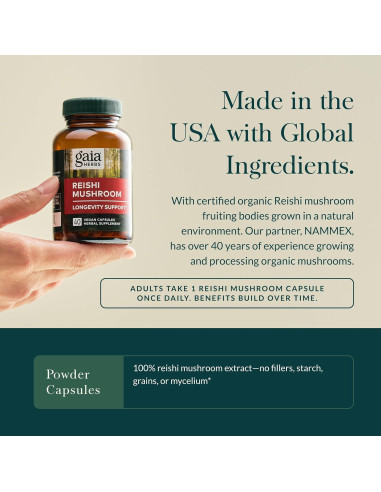 Suplemento Herbal Adaptógeno Gaia Herbs Hongo Reishi 40 Cápsulas