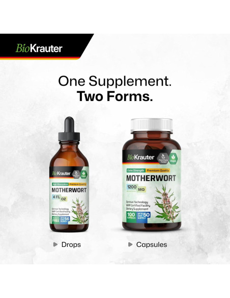 Cápsulas de Motherwort BIO KRAUTER 1200 mg - 100 Unidades - Suplemento Vegano Cápsulas de Motherwort BIO KRAUTER 1200 mg - 100 Unidades - Suplemento Vegano