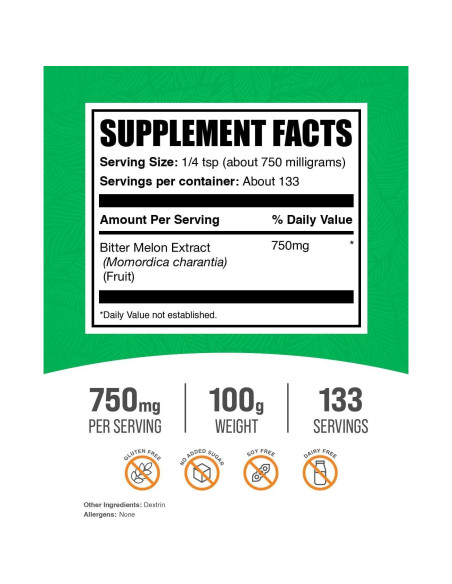 Polvo de Extracto de Melón Amargo BulkSupplements 100g Suplemento Herbal Polvo de Extracto de Melón Amargo BulkSupplements 100g Suplemento Herbal