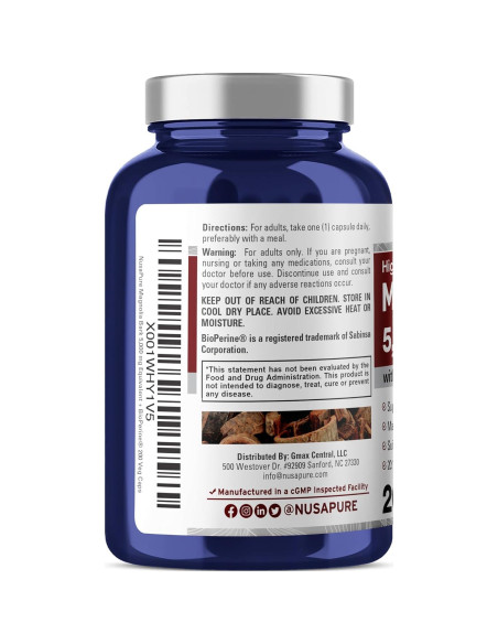 Suplemento Corteza de Magnolia NusaPure 5000 mg 200 Cápsulas Veganas Suplemento Corteza de Magnolia NusaPure 5000 mg 200 Cápsulas Veganas