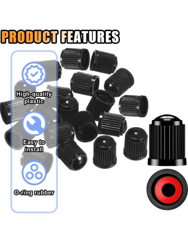 20 Tapones de Válvula de Neumático KITUREK - Universales Negros