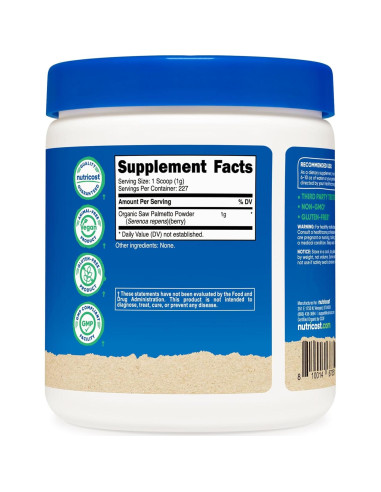 Polvo de Palma Enana Orgánica Nutricost 227g - Certificado USDA