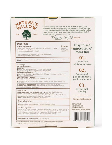 Parches Naturales XL Nature's Willow para Alivio Muscular y Articular - 18 Parches