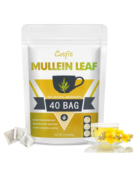 Té de hoja de Mullein Catfit - 40 bolsas, sin cafeína, No OGM Té de hoja de Mullein Catfit - 40 bolsas, sin cafeína, No OGM