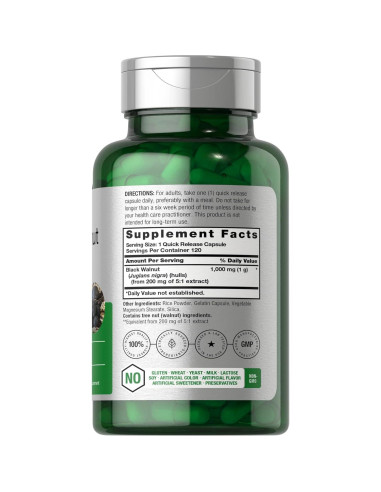 Cápsulas de Nuez Negra Horbaach 1000 mg - 120 Unidades - Suplemento Herbal