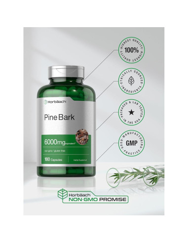 Extracto de Corteza de Pino Horbach 6000 mg 180 Cápsulas Antioxidantes
