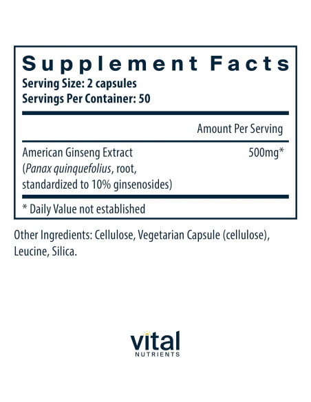 Suplemento Ginseng Americano Nutrientes Vitales 100 Cápsulas 250 mg Suplemento Ginseng Americano Nutrientes Vitales 100 Cápsulas 250 mg