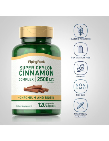 Cápsulas de Canela de Ceilán Piping Rock 2500 mg - 120 Pastillas Vegetariano