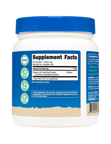 Polvo de Musgo Irlandés Orgánico Nutricost 0.45 kg - Sin Gluten