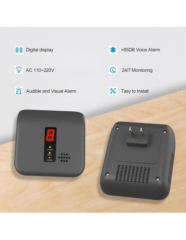 Detector de Gas Natural Leakbee Y401, Alarma 85dB, Negro