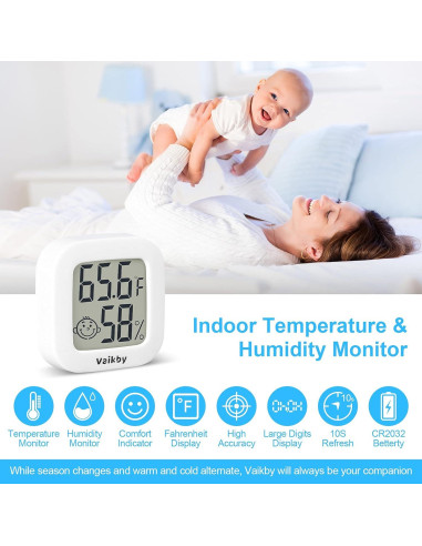 Vaikby Termómetro Digital Interior 4 Pack Higrómetro Preciso