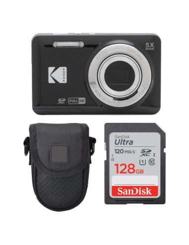Cámara Digital Kodak PIXPRO FZ55 Negra + Funda + Tarjeta 128GB