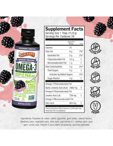 Suplemento Líquido Omega 3 6 9 Barlean's 473 ml Sabor Mora Suplemento Líquido Omega 3 6 9 Barlean's 473 ml Sabor Mora
