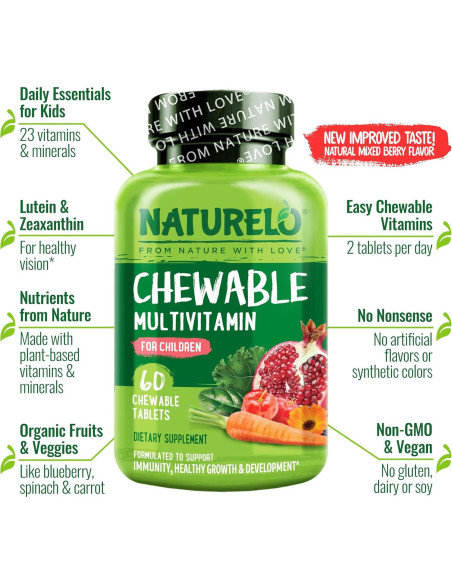 Multivitamina Masticable para Niños NATURELO 60 Tabletas Orgánicas Multivitamina Masticable para Niños NATURELO 60 Tabletas Orgánicas