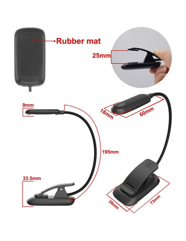 Luz de Libro Recargable HONWELL SUVELAM con Clip 3 Modos