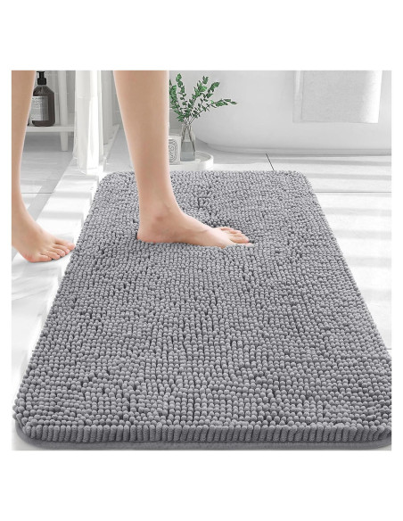 OLANLY Alfombrilla de Baño Chenille 76x51 cm Gris Absorbente OLANLY Alfombrilla de Baño Chenille 76x51 cm Gris Absorbente