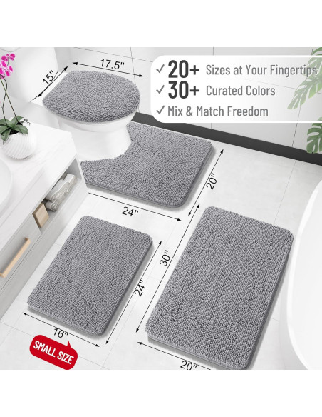 OLANLY Alfombrilla de Baño Chenille 76x51 cm Gris Absorbente OLANLY Alfombrilla de Baño Chenille 76x51 cm Gris Absorbente