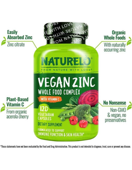 Cápsulas de Zinc Vegano NATURELO 120 Unidades - Apoyo Inmunológico Cápsulas de Zinc Vegano NATURELO 120 Unidades - Apoyo Inmunológico