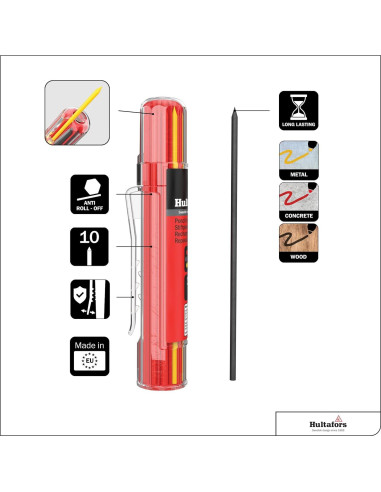 Marcador Seco Hultafors HDM STRT - Grafito, Rojo y Amarillo