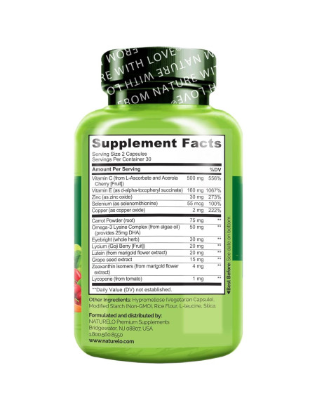 NATURELO Vitaminas para Ojos - Fórmula AREDS 2 - 60 Cápsulas Veganas NATURELO Vitaminas para Ojos - Fórmula AREDS 2 - 60 Cápsulas Veganas