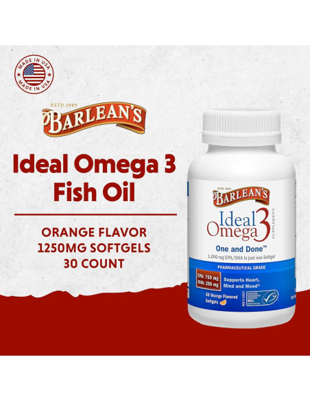 Suplemento Omega 3 Barlean's 1000 mg 30 Cápsulas Blandas Naranja Suplemento Omega 3 Barlean's 1000 mg 30 Cápsulas Blandas Naranja