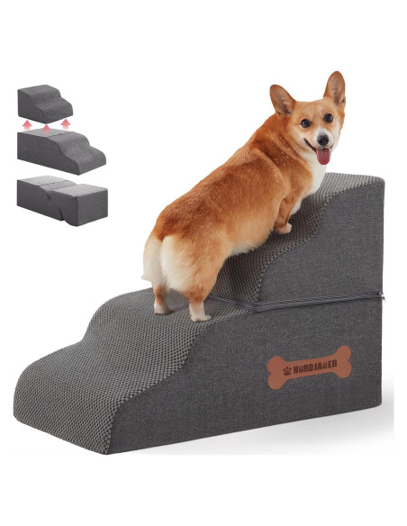 Escalones para Perros Nordjager 4 Pasos Terciopelo Gris 48 cm Escalones para Perros Nordjager 4 Pasos Terciopelo Gris 48 cm