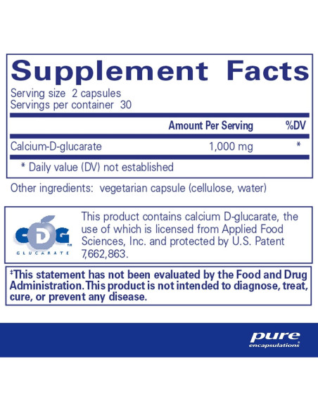 Suplemento Glucarato de Calcio-D Pure Encapsulations 60 Cápsulas Suplemento Glucarato de Calcio-D Pure Encapsulations 60 Cápsulas