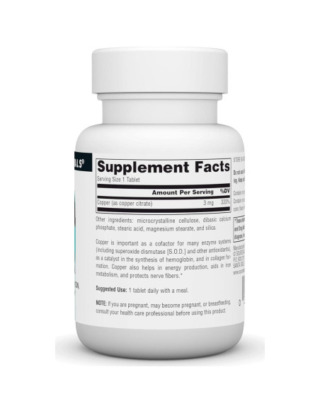Cobre Source Naturals 3 mg 60 Tabletas Energía y Cognición Cobre Source Naturals 3 mg 60 Tabletas Energía y Cognición