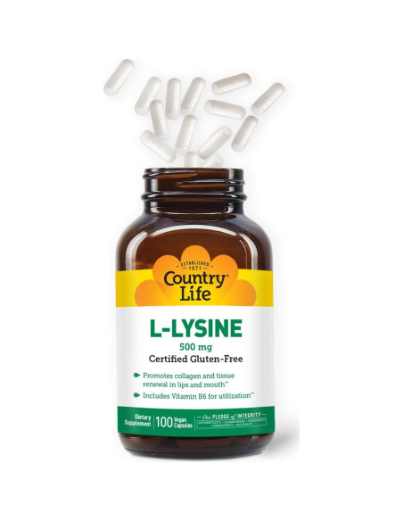 Country Life L-Lisina 1000mg con B6 - 100 Cápsulas Veganas Country Life L-Lisina 1000mg con B6 - 100 Cápsulas Veganas