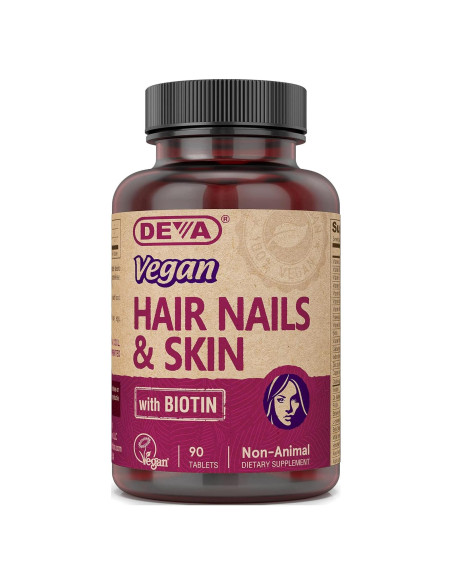Suplemento Vegano DEVA para Cabello, Uñas y Piel - 90 Tabletas con Biotina Suplemento Vegano DEVA para Cabello, Uñas y Piel - 90 Tabletas con Biotina