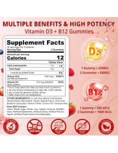 Gomas Veganas Vitamina D3 5000UI + B12 1000mcg Neviss 120u 2