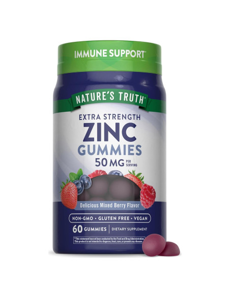 Gomitas de Zinc Nature's Truth 50 mg Veganas 60 Conteo Sabor Bayas Gomitas de Zinc Nature's Truth 50 mg Veganas 60 Conteo Sabor Bayas