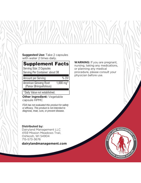 Cápsulas de Ginseng Americano Dairyland 75 ct - 500 mg Cápsulas de Ginseng Americano Dairyland 75 ct - 500 mg