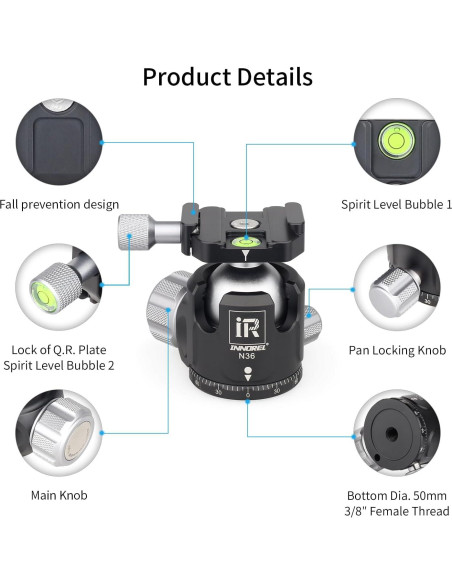 Cabezal de bola INNOREL N36 para trípode, carga 20kg Cabezal de bola INNOREL N36 para trípode, carga 20kg