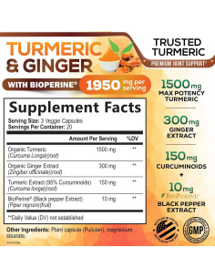 Suplemento de Cúrcuma y Curcumina 1950mg - Jengibre y BioPerine 2