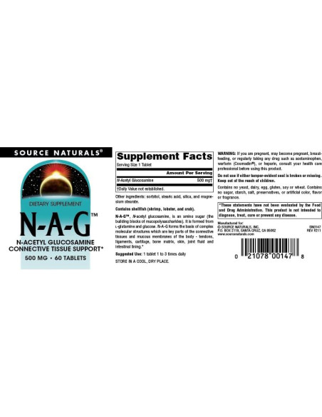 N-Acetil Glucosamina Source Naturals 500 mg 60 Tabletas N-Acetil Glucosamina Source Naturals 500 mg 60 Tabletas