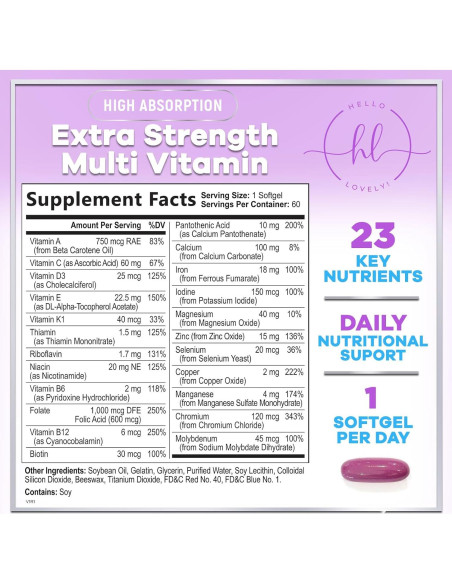 Multivitamina para Mujeres Hello Lovely 60 Gelatinas Blandas Multivitamina para Mujeres Hello Lovely 60 Gelatinas Blandas