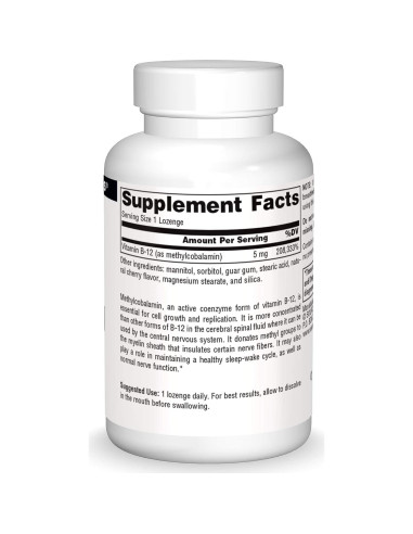 Vitamina B-12 Methylcobalamin Source Naturals 5mg Sabor Cereza - 30 Pastillas