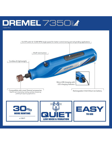 Dremel 7350-PET Molinillo de Uñas para Mascotas 4V
