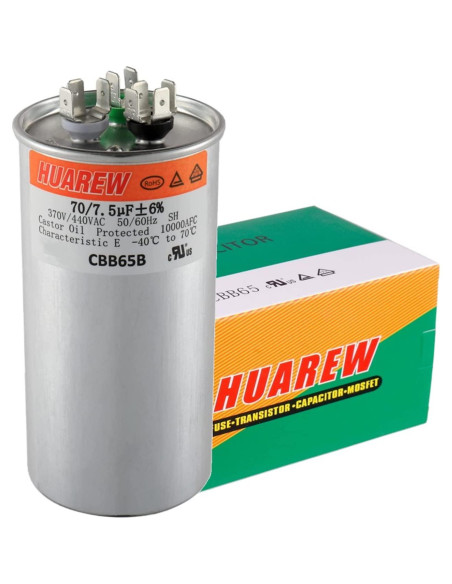 Capacitor CBB65B 70/7.5 uF 370V/450V HUAREW para Aire Acondicionado Capacitor CBB65B 70/7.5 uF 370V/450V HUAREW para Aire Acondicionado