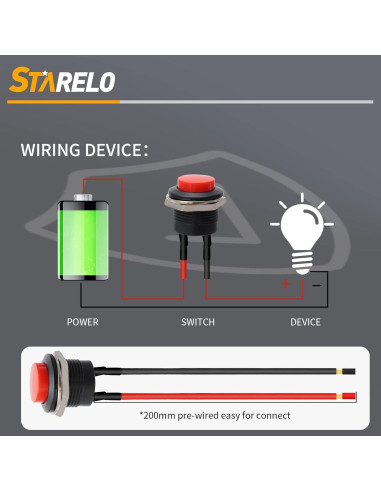 Interruptor de Botón Redondo STARELO R13-507 16mm Rojo 5Pcs