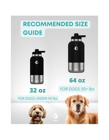 Botella de Agua para Perros HEMLI 0.95L con Tazón y Funda