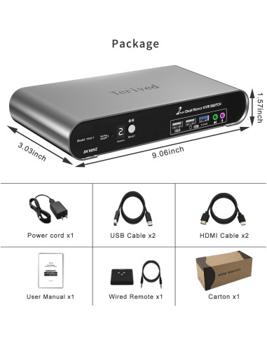 Interruptor KVM Terived 2 PCs 2 Monitores HDMI 8K 60Hz