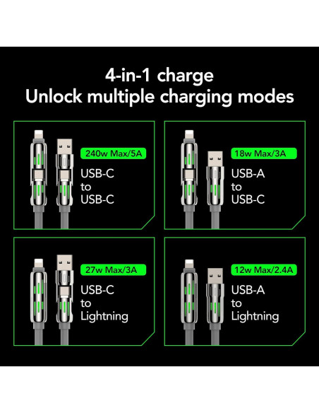 Cable de Carga Rápida 4-en-1 MFish 1.83m USB-C Lightning Cable de Carga Rápida 4-en-1 MFish 1.83m USB-C Lightning