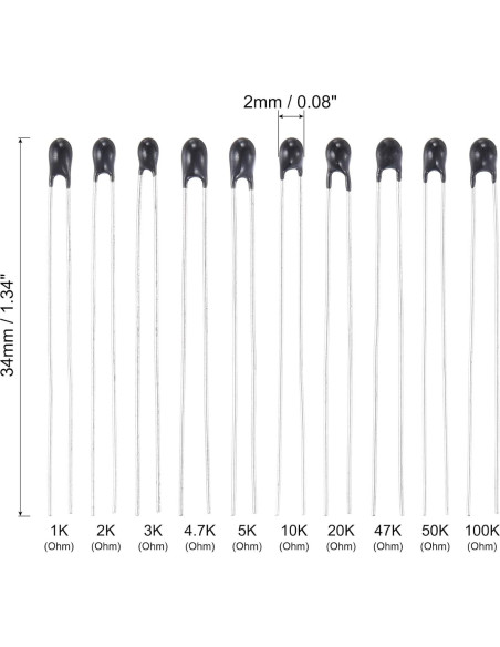 Termistores NTC uxcell 100 Pack 1K a 100K Ohm para Medición Termistores NTC uxcell 100 Pack 1K a 100K Ohm para Medición