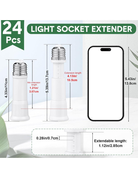 Paquete de 24 Extensores de Socket E26/E27 Aurelema 11 cm Paquete de 24 Extensores de Socket E26/E27 Aurelema 11 cm